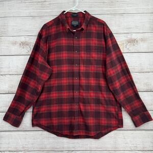 Pendleton Mason Plaid Flannel Button Down Shirt Mens XL Red Brown